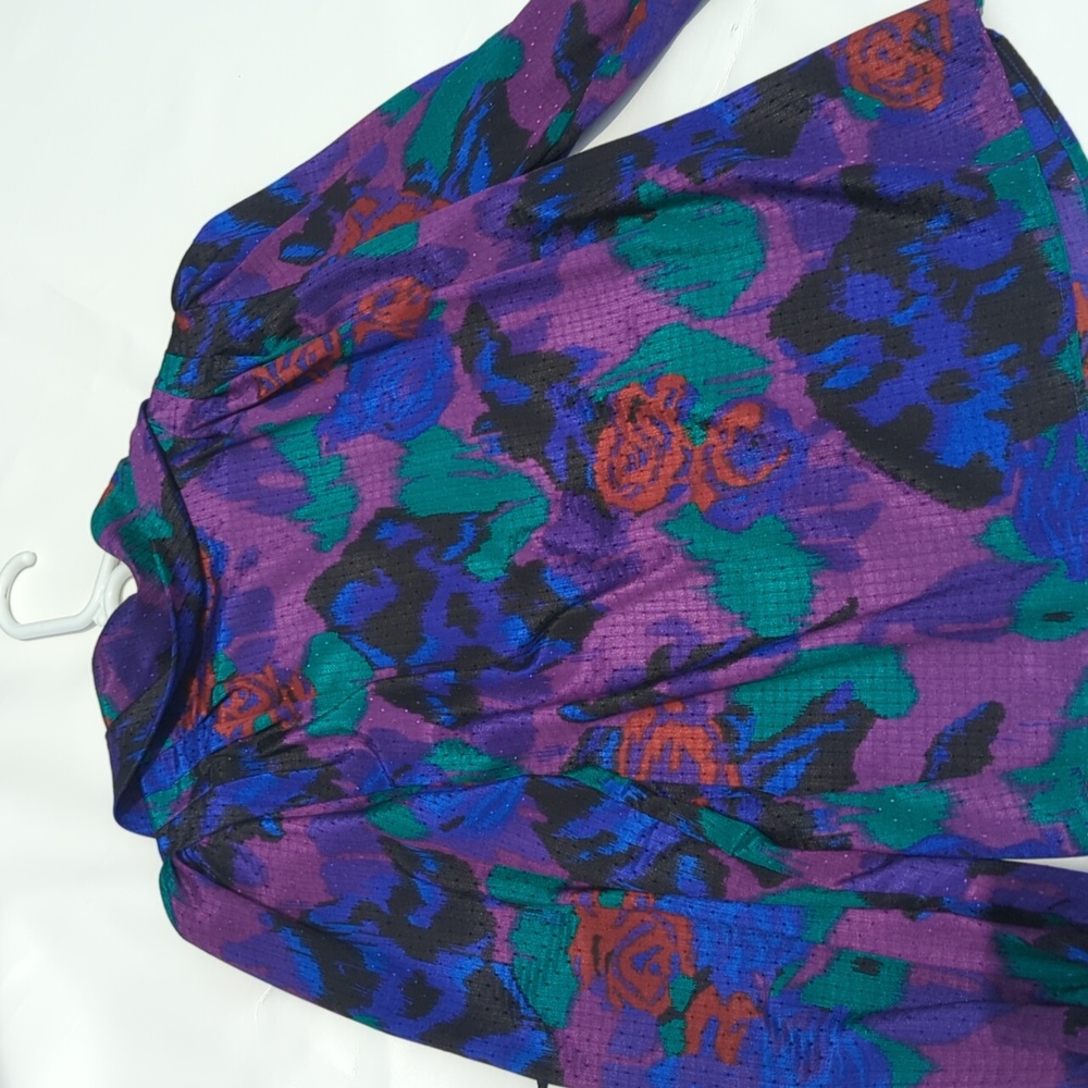 Vintage Women's Button Down Blouse Purple/Blues/Red